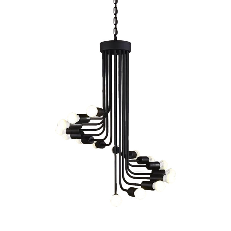 Industrial Angled Arm Ceiling Chandelier With Spiral Iron Design - Black Finish 16/26 Bulbs Perfect