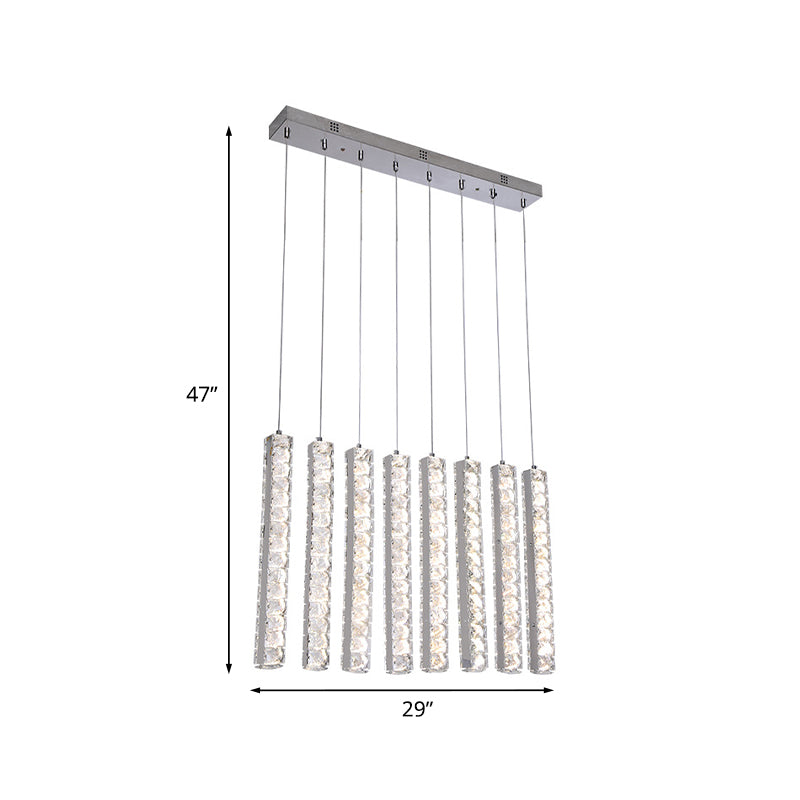 Chrome Crystal-Encrusted Rectangle Pendant Light: Minimalist Led Multi Hanging Dining Table Fixture
