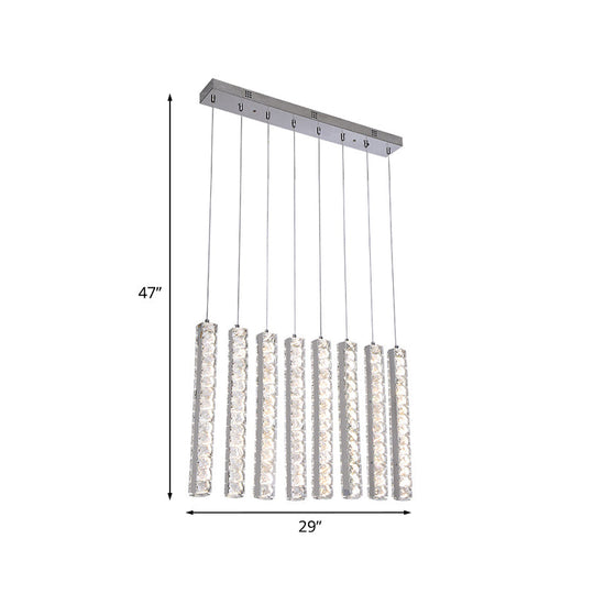 Chrome Crystal-Encrusted Rectangle Pendant Light: Minimalist Led Multi Hanging Dining Table Fixture