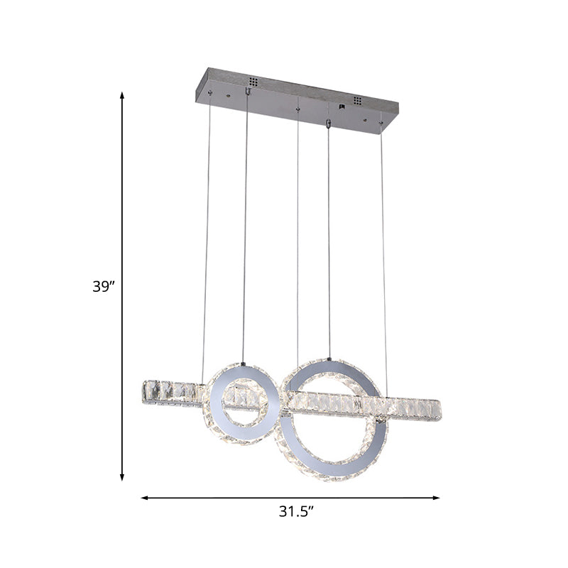Minimal Linear Led Ceiling Pendant Lamp With Crystal Hoops Down Lighting In Stainless Steel