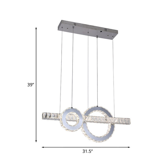 Minimal Linear Led Ceiling Pendant Lamp With Crystal Hoops Down Lighting In Stainless Steel