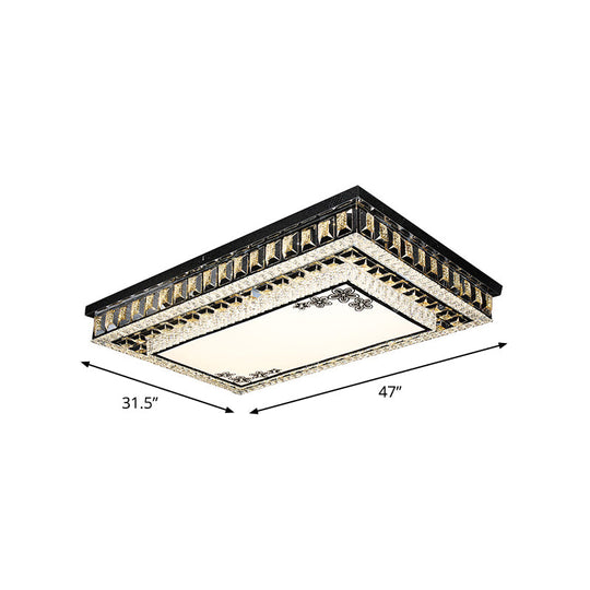 Contemporary Rectangular Led Flush Mount Ceiling Light With Crystal Black Insert
