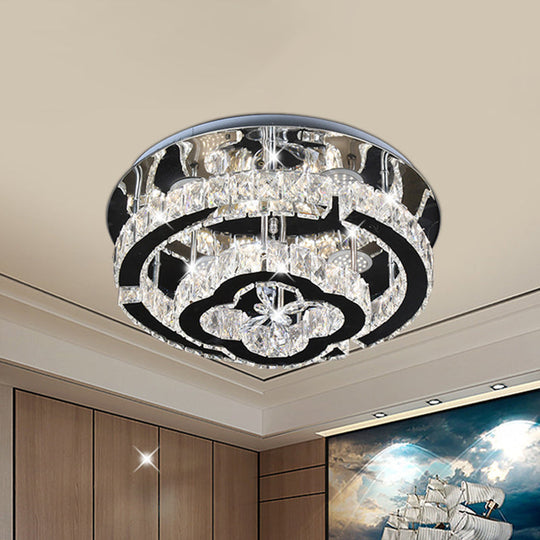 Modern Led Semi Flush Crystal Ceiling Light Fixture In Stainless Steel Frame Stainless - Steel