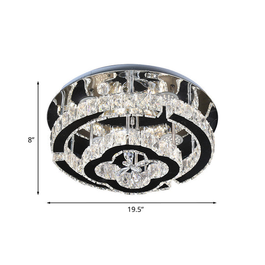 Modern Led Semi Flush Crystal Ceiling Light Fixture In Stainless Steel Frame