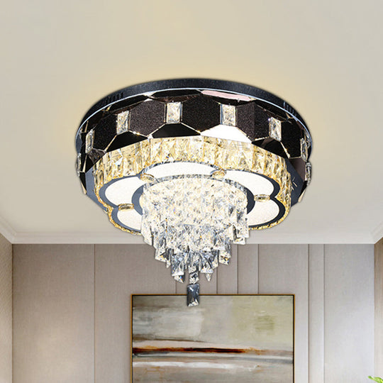 Modern Led Crystal Ceiling Light With Stainless Steel Finish And Floral Accent