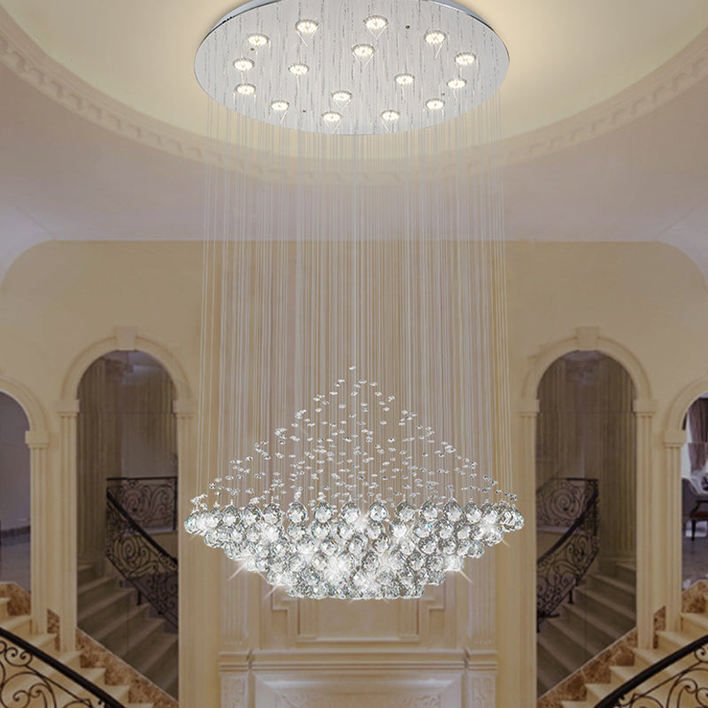 Led Multi Pendant Chrome Crystal Orb Light - Modern Stylish Diamond Shaped Ceiling Hanging Fixture
