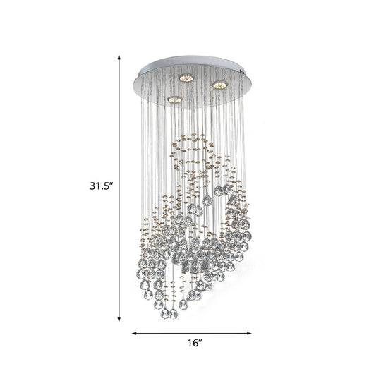 Leaf Shaped Led Pendant With Crystal Balls For Modern Bedroom Lighting