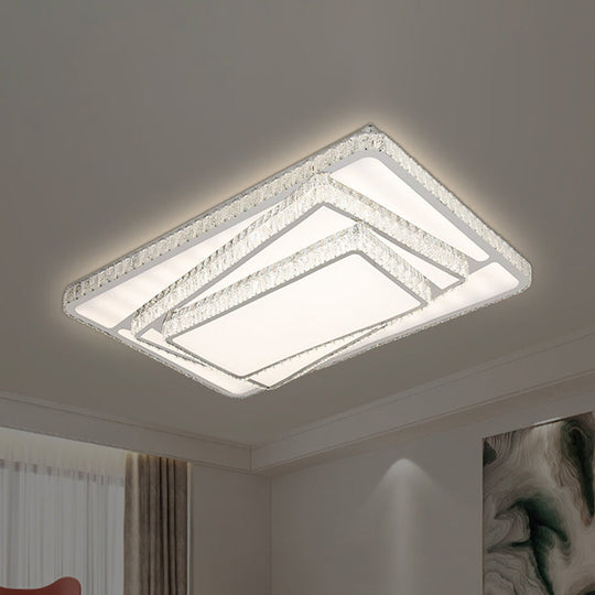 Contemporary LED Flush Ceiling Light with Stacked Crystal Rectangles in White White