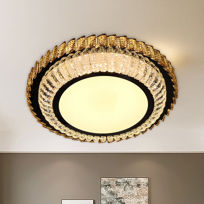 Sleek Crystal Round Ceiling Flush Mount Led Lamp In Stainless Steel - Ideal For Simplicity Bedroom