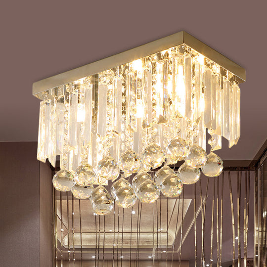 Clear Crystal Led Flushmount Ceiling Light - Sleek Cuboid Design For Corridors