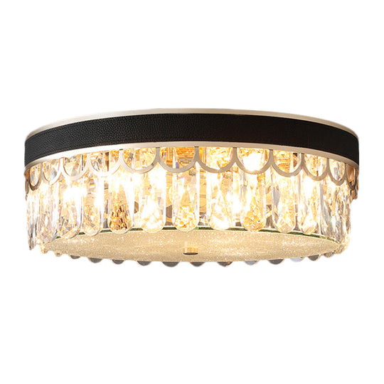 Modern Crystal Drum Ceiling Lamp With 5 Orange/Black Bulbs