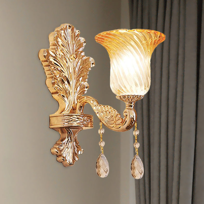 Gold Twisted Glass Sconce - Wall Mounted Traditional Bedroom Lighting
