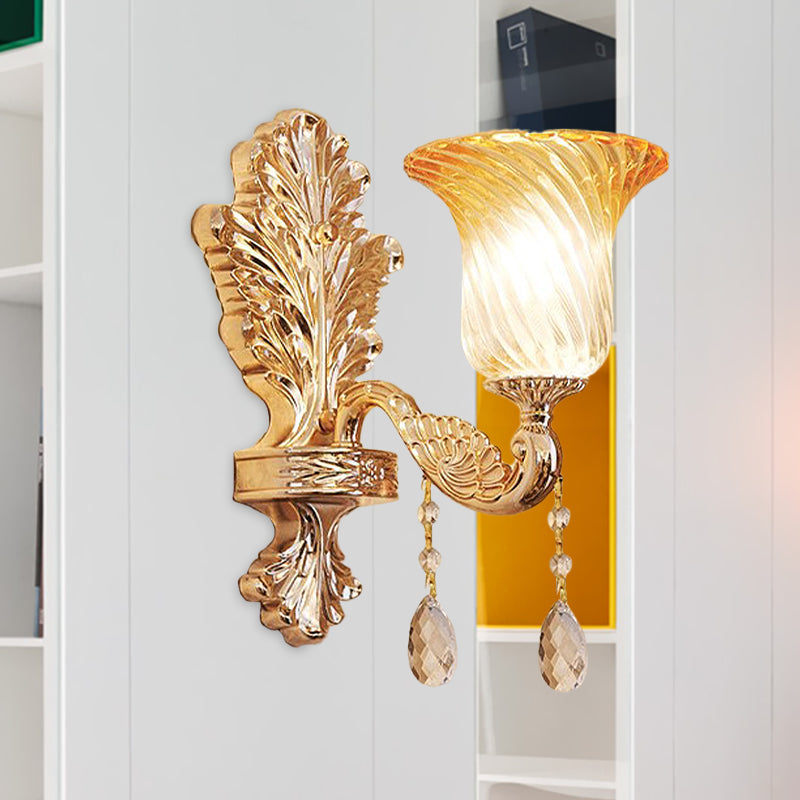Gold Twisted Glass Sconce - Wall Mounted Traditional Bedroom Lighting