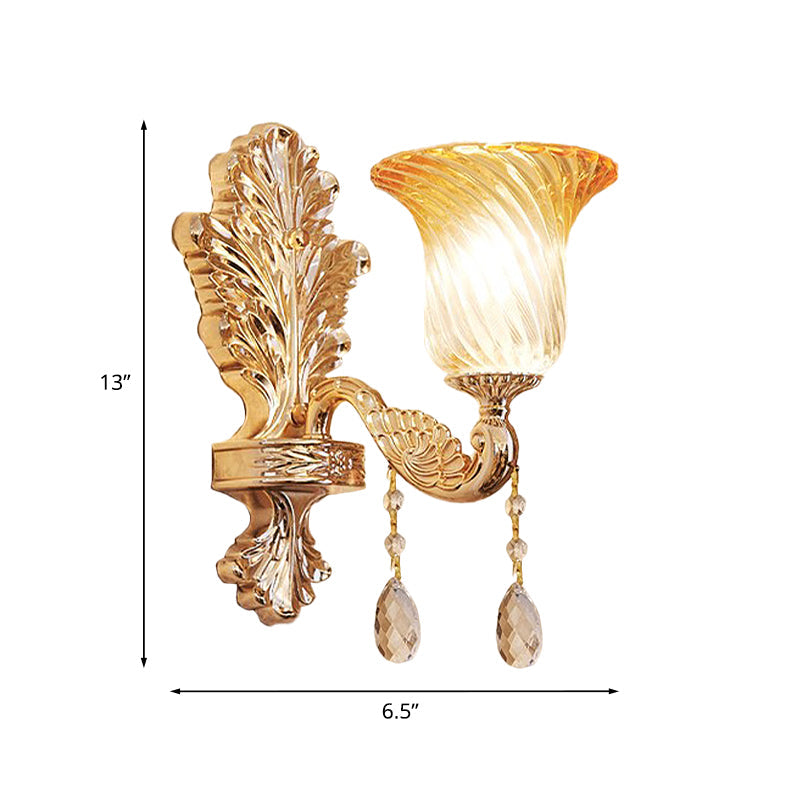 Gold Twisted Glass Sconce - Wall Mounted Traditional Bedroom Lighting