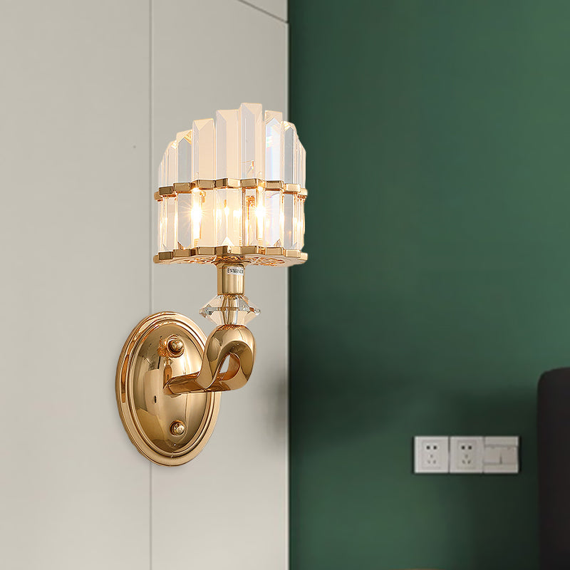 Postmodern Tri-Sided Crystal Rod Wall Light In Gold - Half-Shade 1 Head Mounted Lamp