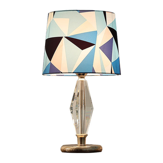 Menchib - Blue Patchwork Fabric Table Lamp Modern 1 Bulb Bedroom Nightstand Light In With Crystal