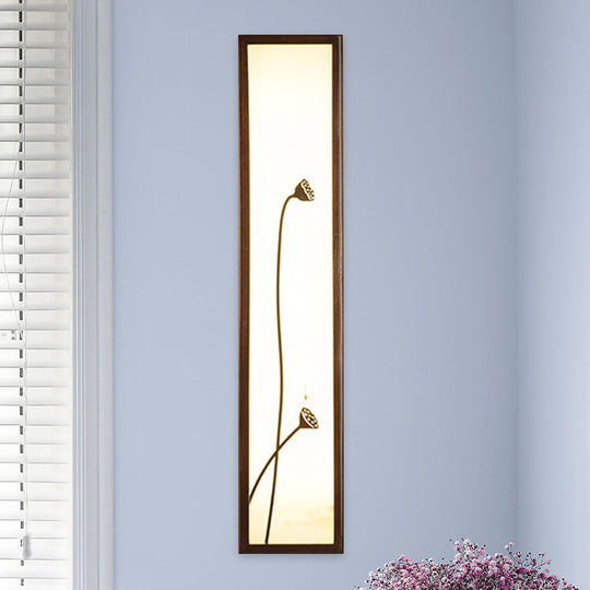 Chinese Style Led Wall Mural Lamp - Acrylic Brown Rectangle Mounted Light With Lotus/Leaf Pattern