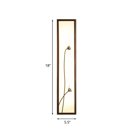 Chinese Style Led Wall Mural Lamp - Acrylic Brown Rectangle Mounted Light With Lotus/Leaf Pattern