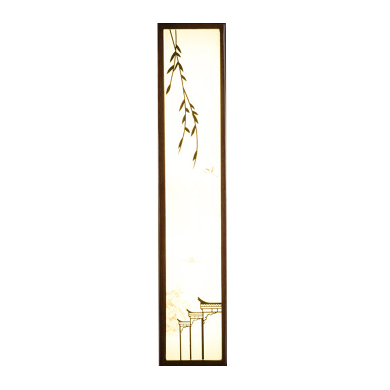 Chinese Style Led Wall Mural Lamp - Acrylic Brown Rectangle Mounted Light With Lotus/Leaf Pattern