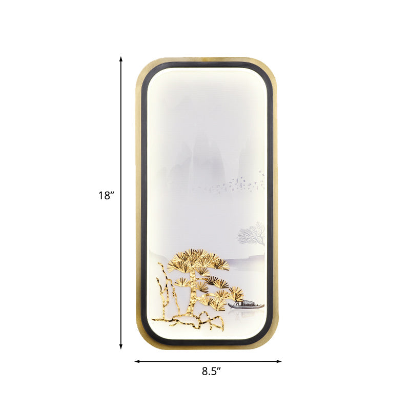 Chinese-Style Led Pine Tree Wall Mural Lights For A Rustic Guest Room