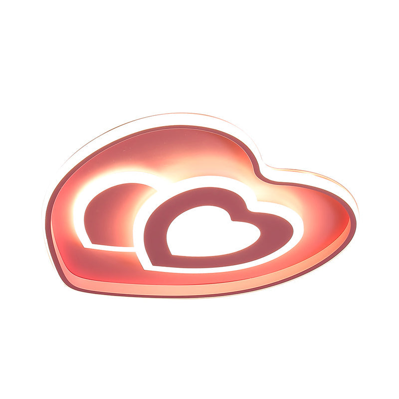 Heart Shape Ceiling Flush: Nordic Style Led Flush Mount Lighting With Acrylic Blue/Pink Finish