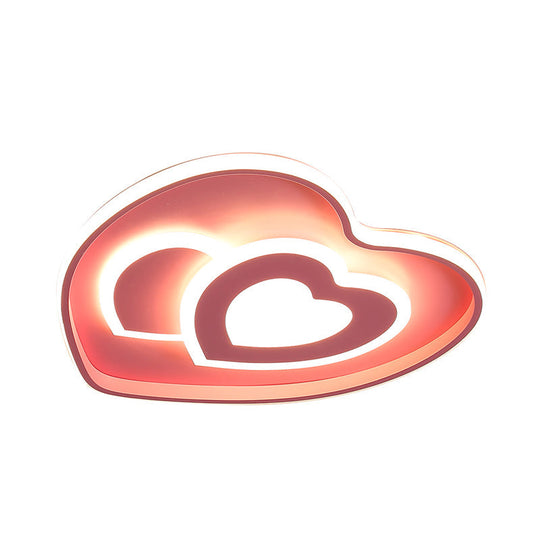 Heart Shape Ceiling Flush: Nordic Style Led Flush Mount Lighting With Acrylic Blue/Pink Finish