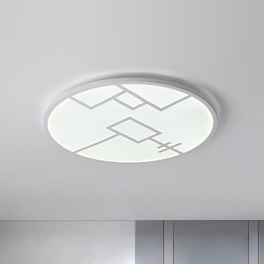 Modern Round Flush Mount Led Bedroom Light In White/Black Metallic With Pattern White