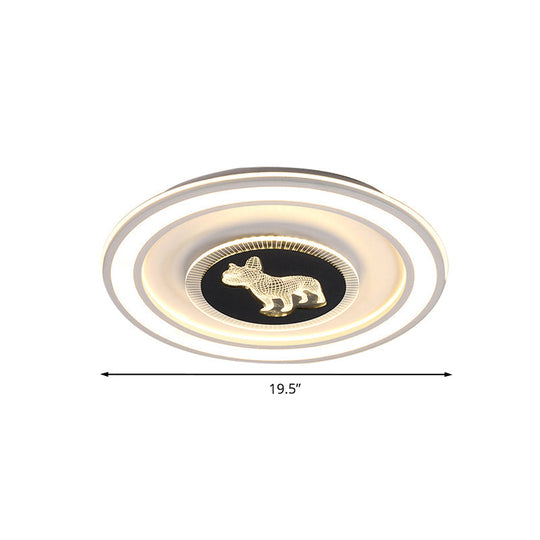 Nordic Animal Pattern Led Flush Lamp For Bedroom - Square/Round Mount In Black And White