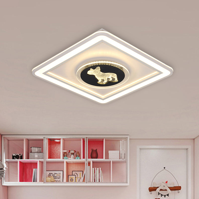 Nordic Animal Pattern Led Flush Lamp For Bedroom - Square/Round Mount In Black And White