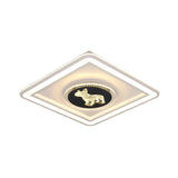 Nordic Animal Pattern Led Flush Lamp For Bedroom - Square/Round Mount In Black And White
