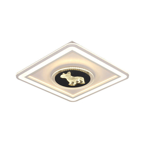 Nordic Animal Pattern Led Flush Lamp For Bedroom - Square/Round Mount In Black And White