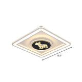 Nordic Animal Pattern Led Flush Lamp For Bedroom - Square/Round Mount In Black And White