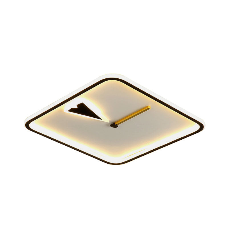 Modern Acrylic Led Bedroom Flushmount With Clock Design - Round/Square Black/Gold