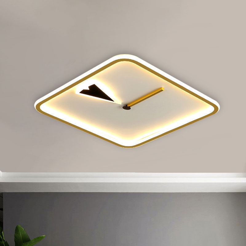 Modern Acrylic Led Bedroom Flushmount With Clock Design - Round/Square Black/Gold Gold / Square