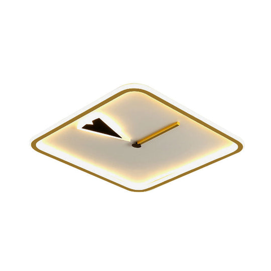 Modern Acrylic Led Bedroom Flushmount With Clock Design - Round/Square Black/Gold