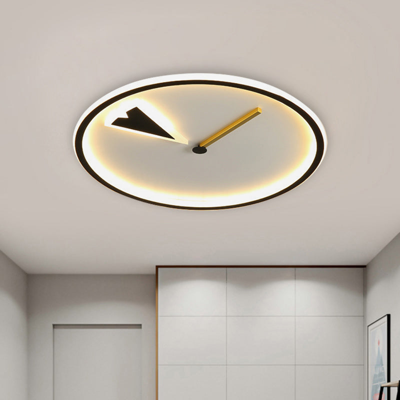 Modern Acrylic Led Bedroom Flushmount With Clock Design - Round/Square Black/Gold