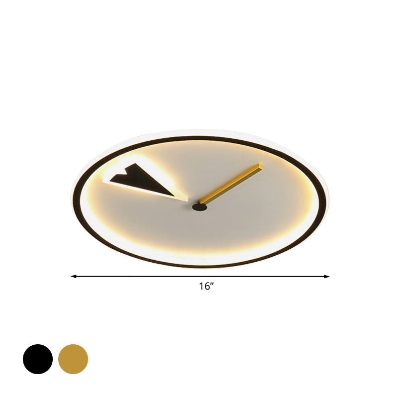 Modern Acrylic Led Bedroom Flushmount With Clock Design - Round/Square Black/Gold