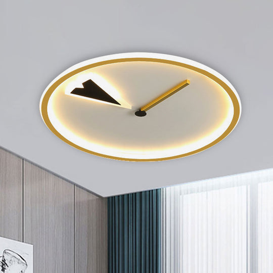 Modern Acrylic Led Bedroom Flushmount With Clock Design - Round/Square Black/Gold Gold / Round