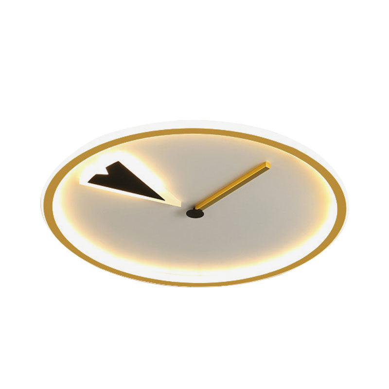 Modern Acrylic Led Bedroom Flushmount With Clock Design - Round/Square Black/Gold