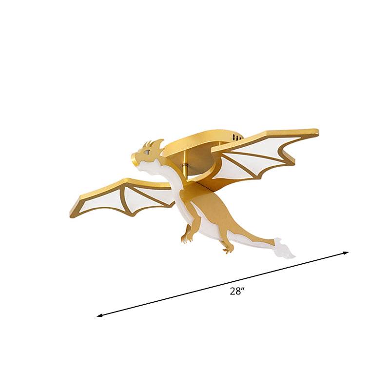Gold Cartoon Pterosaur Kids Led Semi - Flush Lamp For Bedroom