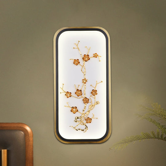 Metallic Gold Led Wall Mounted Light Fixture - Oriental Style Plum Blossom Mural Design / A