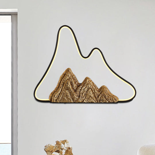 Geometric Ironic Mural Light: Led Oriental Black-Gold Wall Lamp With Mountain Pattern / A