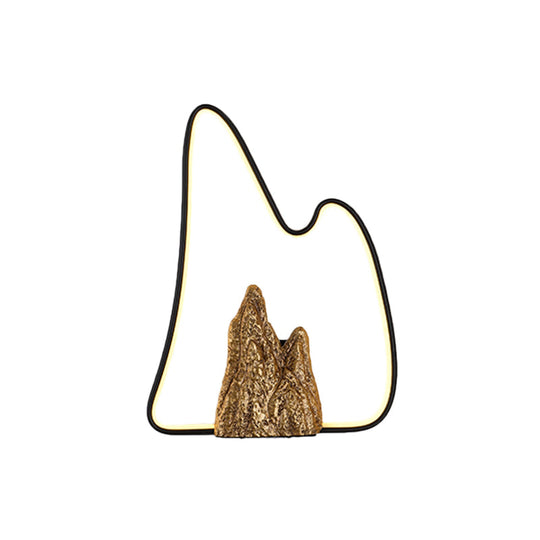 Geometric Ironic Mural Light: Led Oriental Black-Gold Wall Lamp With Mountain Pattern