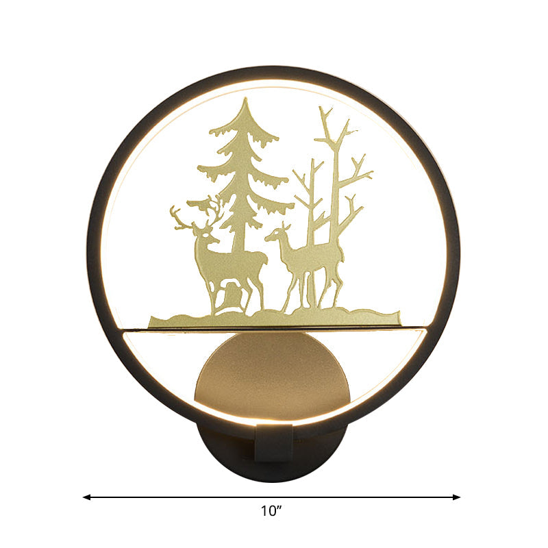 Led Elk Patterned Wall Mural Light: Minimalist Black Lighting Idea With Metallic Shade