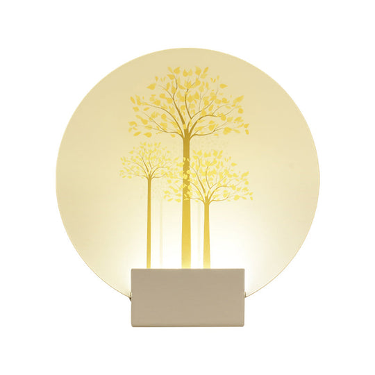 Square Led Wall Mount Light In Simple Style - Purple/Pink/Yellow With Deer/Blossom/Tree Pattern For