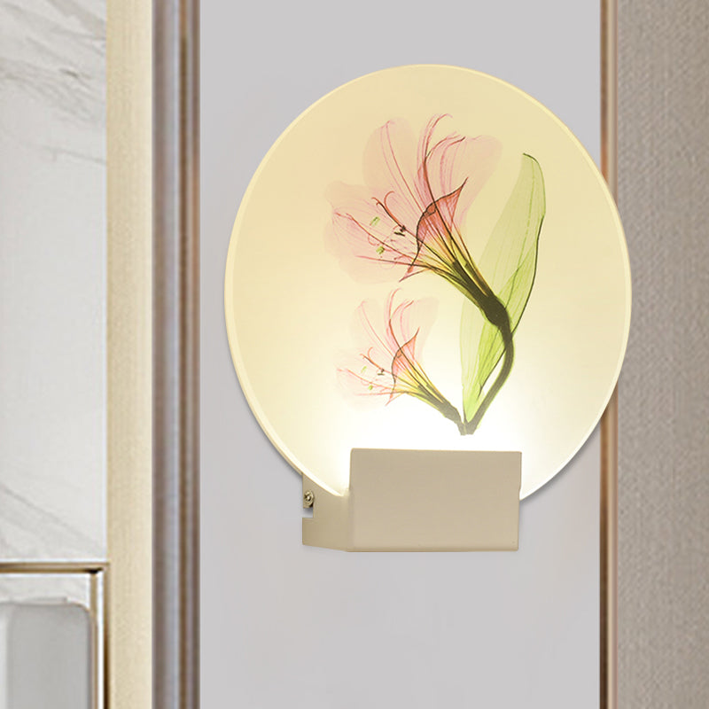 Square Led Wall Mount Light In Simple Style - Purple/Pink/Yellow With Deer/Blossom/Tree Pattern For