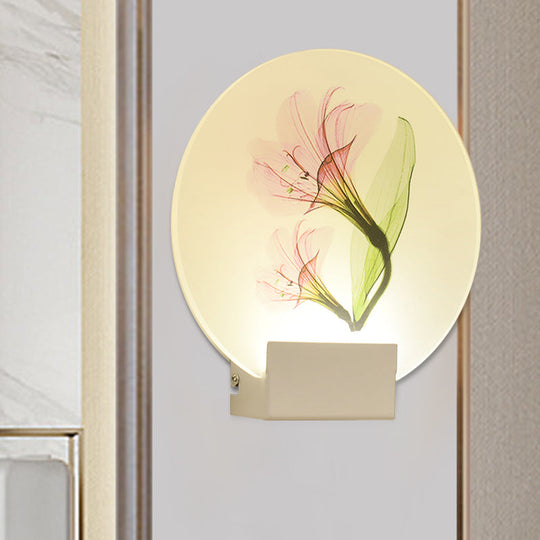 Square Led Wall Mount Light In Simple Style - Purple/Pink/Yellow With Deer/Blossom/Tree Pattern For