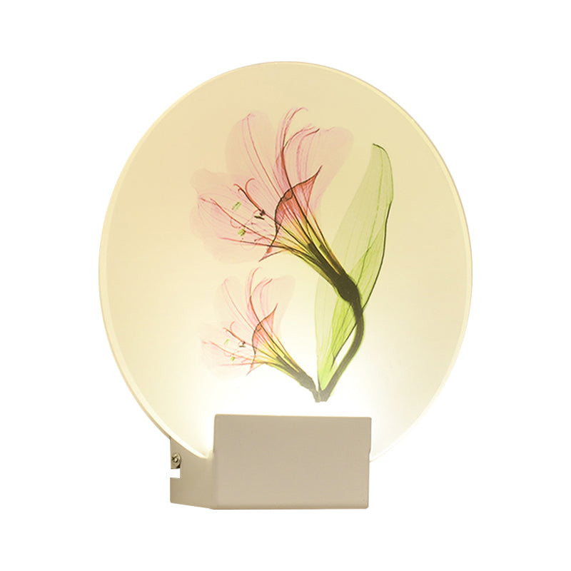 Square Led Wall Mount Light In Simple Style - Purple/Pink/Yellow With Deer/Blossom/Tree Pattern For