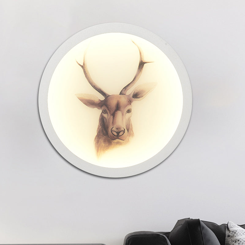 Led Elk Deer Acrylic Wall Mounted Light - Contemporary Style White Circular Design / D