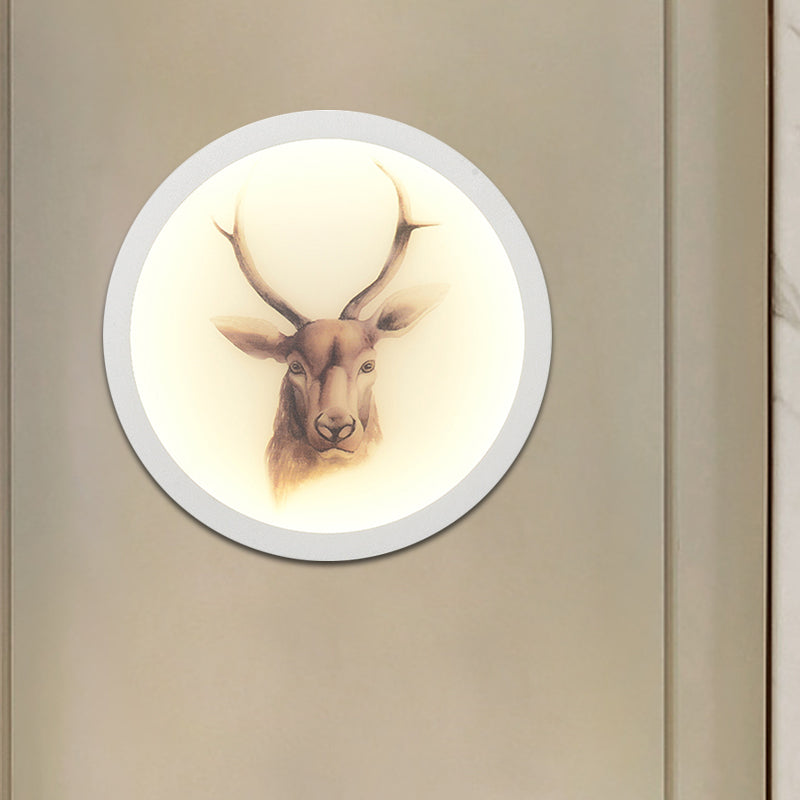 Led Elk Deer Acrylic Wall Mounted Light - Contemporary Style White Circular Design